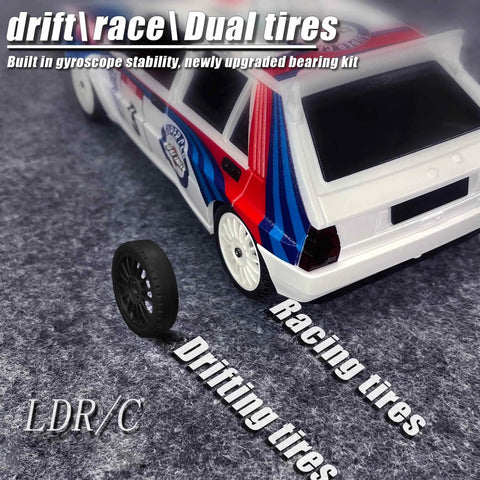 Rear view of 1/28 Scale RC Drift Car GTR 2.4GHz 4WD RTR With Gyro Drift Tires Realistic Body Proportional Steering Easy Setup For Beginners And Hobbyists