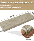 Tape Free Non Slip Bullnose Carpet Stair Treads Set For Indoors Cream Gray 9.5 By 30 Inches 7 Pieces Pet Friendly Washable
