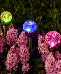 Solar Outdoor Cracked Glass Ball Lights Color Changing Garden LEDs for Path Patio Yard 3 Pack Pathway Lights at night