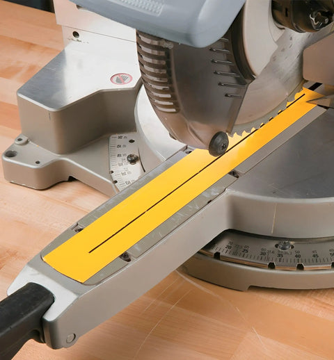 Top Shelf Zero Clearance Tape For Nail The Cut Precision And Crispy Clean Edges On Miter Or Table Saws, yellow, 2x16 inch, applied on miter saw.