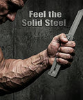 Tactical Folding Knife With Belt Clip in strong hand, showcasing the all-steel sharp blade for outdoor, EDC, camping, and hiking use