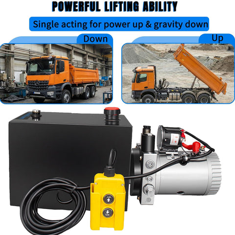 15 Quart Hydraulic Power Unit For Dump Trucks And Trailers Single Acting Electric Hydraulic Pump 12V DC 3200 PSI With Metal Reservoir For Heavy Lifting Hydraulic Systems