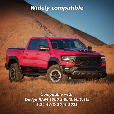 Up Your Ride This Season With A Cool Exhaust Muffler Bracket And Dual Hanger Rubber Isolator Kit Specifically Made For Ram 1500 Models From 2019 To 2025 Perfect Fix To Silence The Rattle. Red Ram 1500 truck in field, 2019-2025 compatible