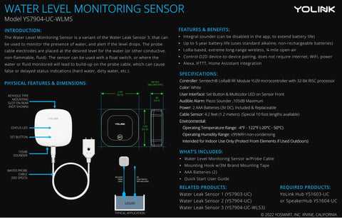 Smart Water Leak Sensor With 105dB Built In Siren, Alexa And IFTTT Compatible, Hub Required For Full Home Monitoring diagram and specs