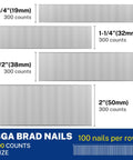 Pro Grade 18 Gauge Brad Nails 1200 Count Zinc Plated Steel Heavy Duty Anti Rust Fasteners, assorted lengths and counts displayed.