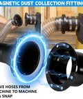 Black magnetic dust collection fittings set with one Mag Port connector and five 4-inch/2.5-inch couplers for dust collectors