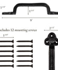 Beefy Heavy Duty Barn Door Handles Set Of 2 Black Rustic Cast Iron Gate Handles For Farmhouse Decor Sliding Doors With Hardware Large 9 Inch Indoor And Outdoor Use Pre Drilled Holes dimensions and included screws