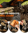 Cordless Electric Tiller Cultivator With 21V Battery shown with removable steel gears and 48 rust resistant blades.