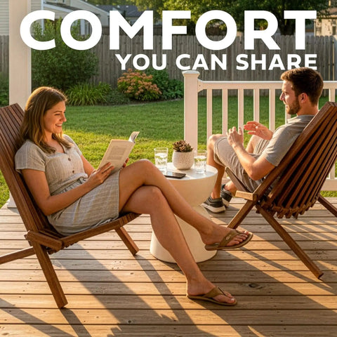 2 Pack Folding Acacia Wood Chair Set For Patio And Outdoors, Low Profile Lounge Seats With Chestnut Finish, FSC Certified