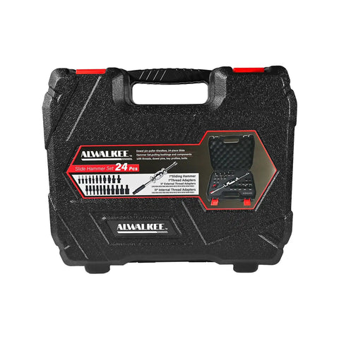 24-Piece Slide Hammer Kit For Auto Repair And Dismantling case with Dowel Pin Puller, Universal Threaded Adapters, tools inside.