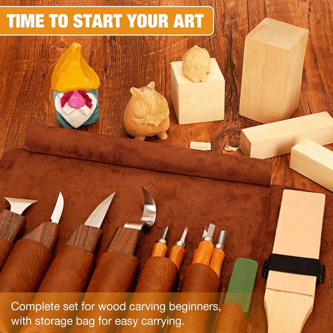24 Piece Wood Carving Kit With Easy Storage Bag For Beginners Do It Yourself Whittling Set Includes tools and templates