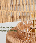 Close-up of Downright Stunning Handwoven Rattan Pendant Light That Definitely Gives A Super Chill Boho Vibe, showcasing natural twine details.