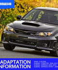 Front view of a black Subaru car model showcasing adaptation information for 90A 12V Car Alternator For Subaru Impreza 2004 2010 Forester 2006 2010 And Saab 9-2X 2006 Replacement