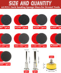 63 Piece 1 Inch Sanding Discs Kit With Hook And Loop For Drill Shanks 1 Eighth And 1 Quarter Inch Wet Dry Pads showing grit range and quantity.
