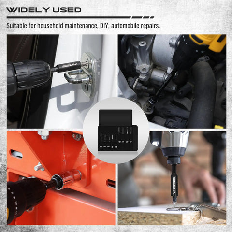 Built Tough 9 Piece Impact Socket Adapter Set For Drill used for automotive and household repairs, showing multiple applications