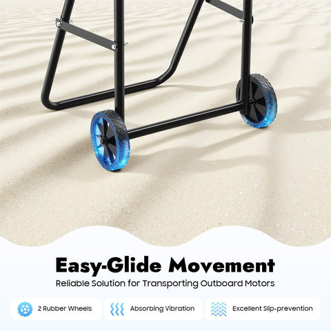 Outboard Motor Trolley Carrier Cart Foldable Engine Stand Built To Last For Boats Heavy Duty 30 HP Motors wheel detail