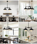 Four Light Black Kitchen Island Pendant Light with dope industrial farmhouse style in various dining and kitchen settings.