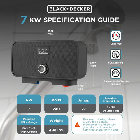 Tankless Electric Water Heater 7 Kilowatt 240 Volt Instant Hot Water On Demand for Two Sinks or One Shower in Hot Climates