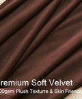 Close-up of Luxury Velvet Blackout Curtains 96 Inches Long In Brown Tan Terracotta with soft, plush texture and skin-friendly fabric.