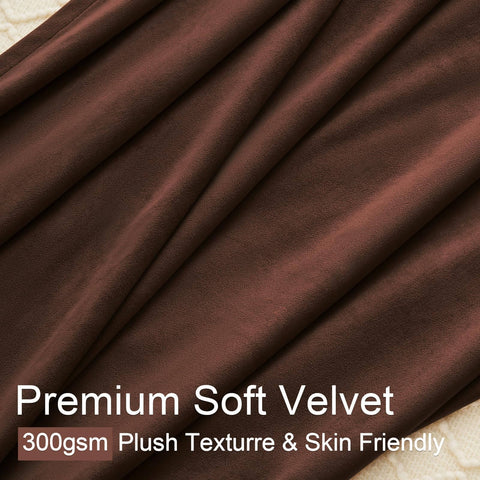 Close-up of Luxury Velvet Blackout Curtains 96 Inches Long In Brown Tan Terracotta with soft, plush texture and skin-friendly fabric.
