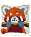 Latch Hook Kit For Beginners, 17x17 Inch Pre Printed Animal Cushion Cover With Easy Tools, No Drawing Needed, Red Panda Design