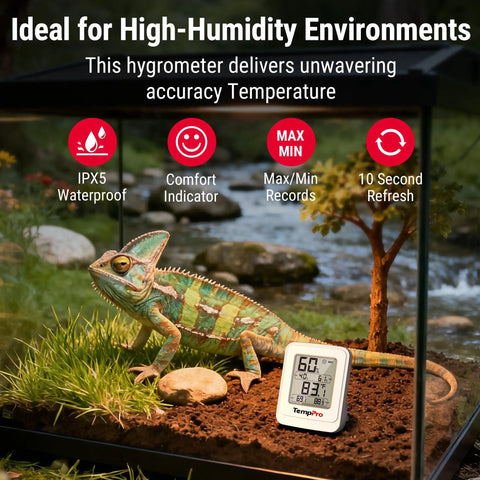All In One Digital Hygrometer Indoor Thermometer With IPX5 Waterproof For Ultra Accurate Temperature And Humidity Readouts Pro Grade For Greenhouses Grow Rooms And Home Climate Monitoring in terrarium