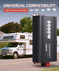 3000 Watt Pure Sine Wave Power Inverter From 12V DC To 120V AC With Two AC Outlets next to an RV on a sunny road