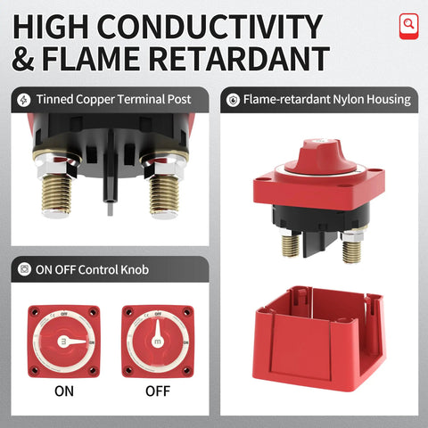 Tough As Nails Built To Last Heavy Duty Waterproof Boat Battery Disconnect Switch 12V 48V with terminals and control knob