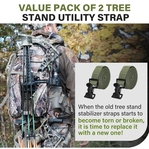 Hunter with gear using Beefy Tree Stand Straps For Climbing Stands Hang On Stabilizer Straps With Buckle Backpack Straps For Deer
