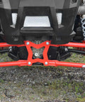 Heavy Duty Round Tubed Rear Radius Arms For Polaris RZR Models Red Finish With Adjustable Heim Joints And Hand Welded Construction For Maximum Strength And Durable Performance See Fitment Details