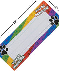 Colorful 10x4 inch Paw Print Desk Plates for Classrooms, durable cardstock, featuring 'You're Pawsome' text and paw prints.