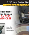 Titan 51535 3/16-inch double flaring tool in use on brake line installed on vehicle, side view