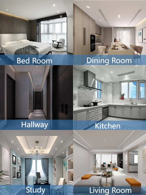 4 Pack 5 Or 6 Inch LED Recessed Retrofit Can Lights with Dimmable 12W in bedroom, dining room, hallway, and kitchen settings