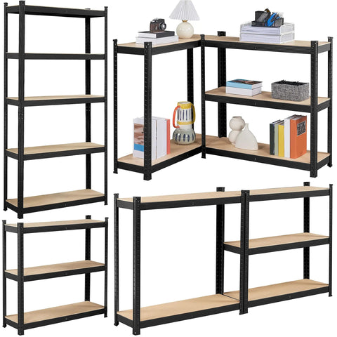 Rock Solid Heavy Duty Steel Storage Rack Two Pack Adjustable Five Tier Shelving Legit Garage Organizer Durable Construction For Basement Warehouse Shed Black Frame Scratch Resistant And No Sweat Setup