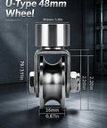 48 Mm Industrial Grade U Groove Track Wheel Built Tough With 304 Stainless Steel, side view with dimensions shown.