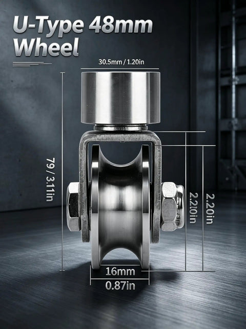 48 Mm Industrial Grade U Groove Track Wheel Built Tough With 304 Stainless Steel, side view with dimensions shown.