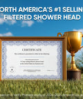 Certificate framed with ornate border and a gold trophy on grass outdoors, front view