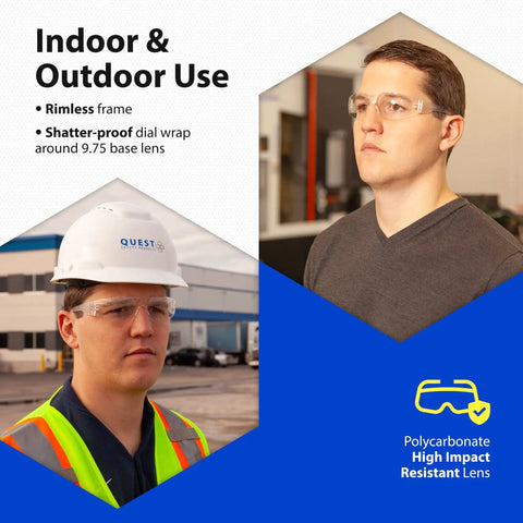 Heavy Duty Anti Fog Tinted Safety Glasses With Polycarbonate Impact Resistant Lenses Built For Construction And Diy Tasks Delivering Tight Wraparound Fit And Legit Eye Protection In A Five Pack Bundle worn by two individuals indoors and outdoors.