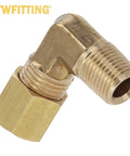 Brass Compression Elbow Fittings Kit Pro Grade For Tubes 1/4 To 3/8 Inch, Male NPT 1/8 And 1/4, close-up of brass fitting