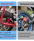 Side-by-side of hydraulic and mechanical brakes on mini bikes, featuring the Beefed-Up Mini Bike Hydraulic Disc Brake Kit For Baja DB30.