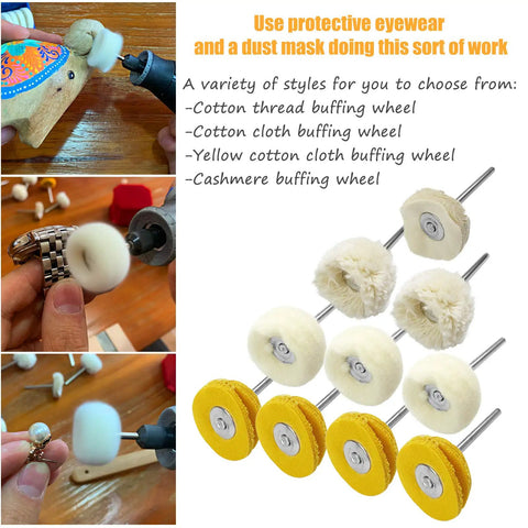 Go-To 10 Piece 1/8 Inch Cotton Polishing Buffing Wheel Set For Dremel Rotary Tool Pro Grade Jewelry Silver Watches Glass Kit