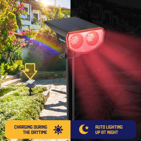 Solar Color Spotlight 2 Pack With 9 Lighting Modes And 38 LEDs RGBW Multicolor Waterproof Outdoor Lights showcasing red light