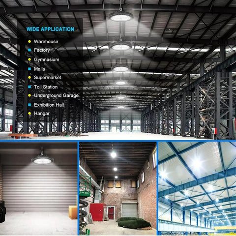 UFO LED High Bay Light 8 Pack 300W 30000 Lumens 6000K Daylight Crazy Bright Like 2000W Equivalent for industrial spaces.
