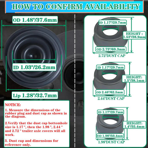 Dimensions for 20 Pack Trailer Hub Grease Dust Cap Rubber Plug Set Fits Most 2000 To 7000 Lbs Dexter EZ Lube Axles RV Camper