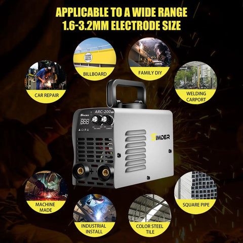 Ultra Portable 110V Mini Stick Welder for DIY home and auto projects, images show various applications like car repair and DIY tasks.