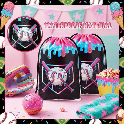 Ice Cream Drip Baseball Drawstring Bags 48 Pack 6x8 Inch Waterproof Gift Bags for team parties and celebrations display