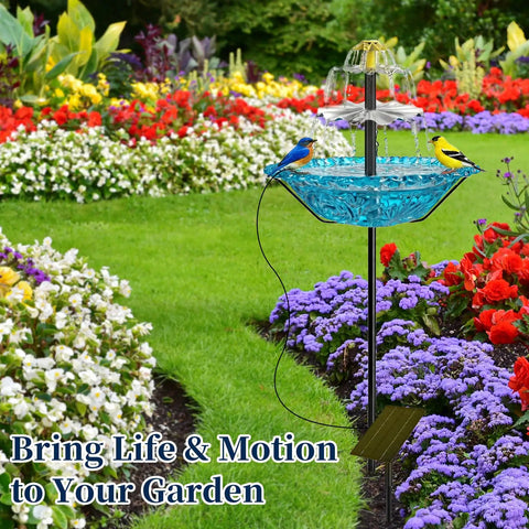Solar Fountain Bird Bath For Outdoor Backyard Yard Metal Bird Bath Bowl On Stake 1.45 Gal Water Dispenser For Birds Vintage Blue