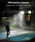 Outdoor Solar Flood Lights With Motion Sensor Waterproof Security Flood Lamps Fifty Percent Brighter Gen2 Fly Eye Lens Includes Sixteen Point Four Foot Extension Cord A No Brainer Upgrade For Barn Porch Backyard Two Pack illuminating a pathway.