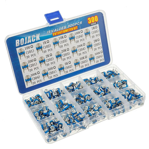 15 Value Potentiometer Assortment Kit With 300 Handy 6mm Variable Resistors From 100 Ohm To 2M Ohm In A Clear Plastic Box