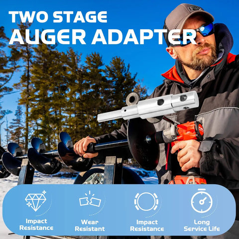 Two Stage Auger Drill Adapter For 1/2 Inch Hand Drills And 3/4 To 7/8 Inch Augers, Lock Collar, R Clip, L Shaped Wrench, Hole Digger For Garden Planting, Easy Hole Digging, Durable Attachment For Landscaping Projects